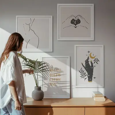 Minimalistische Boho-Illustrationen als gerahmtes Polyptychon