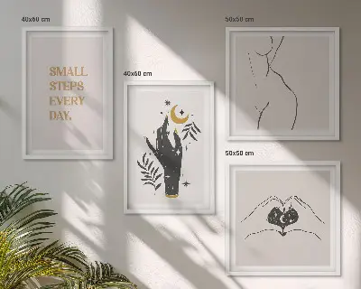 Minimalistische Boho-Illustrationen als gerahmtes Polyptychon