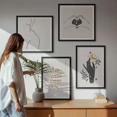 Minimalistische Boho-Illustrationen als gerahmtes Polyptychon