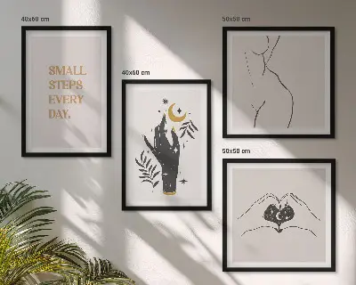 Minimalistische Boho-Illustrationen als gerahmtes Polyptychon