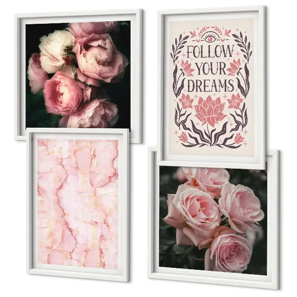 Polyptychon mit Rahmen mit dem Motiv Vintage-Rosen-Marmorträume