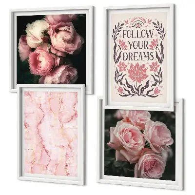 Polyptychon mit Rahmen mit dem Motiv Vintage-Rosen-Marmorträume