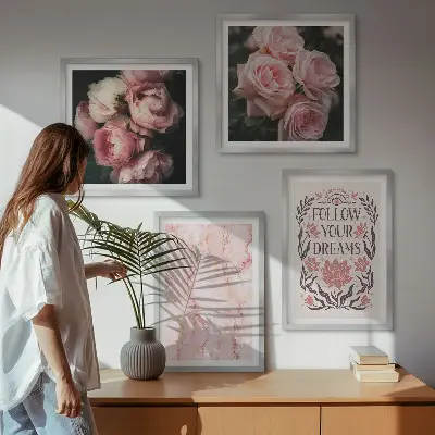 Polyptychon mit Rahmen mit dem Motiv Vintage-Rosen-Marmorträume