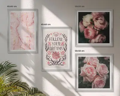 Polyptychon mit Rahmen mit dem Motiv Vintage-Rosen-Marmorträume