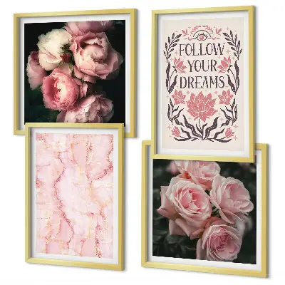 Polyptychon mit Rahmen mit dem Motiv Vintage-Rosen-Marmorträume