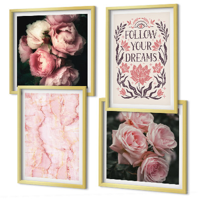 Polyptychon mit rahmen Vintage-Rosen-Marmorträume