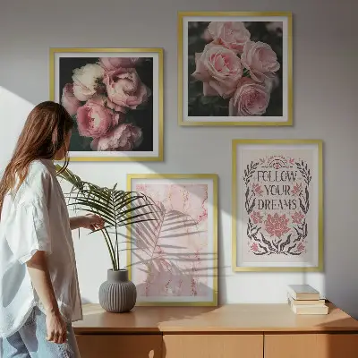 Polyptychon mit Rahmen mit dem Motiv Vintage-Rosen-Marmorträume