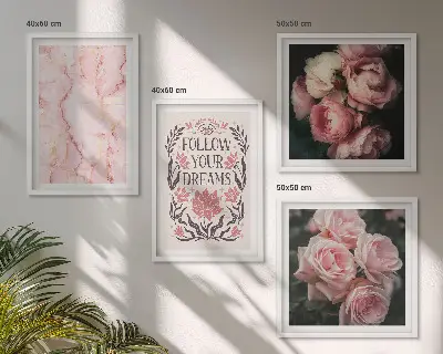 Polyptychon mit Rahmen mit dem Motiv Vintage-Rosen-Marmorträume
