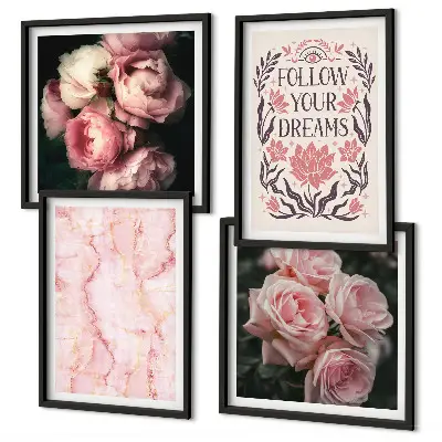 Polyptychon mit Rahmen mit dem Motiv Vintage-Rosen-Marmorträume