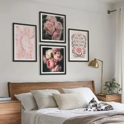 Polyptychon mit Rahmen mit dem Motiv Vintage-Rosen-Marmorträume