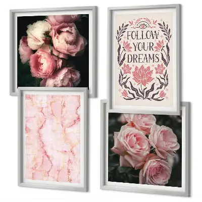 Polyptychon mit Rahmen mit dem Motiv Vintage-Rosen-Marmorträume