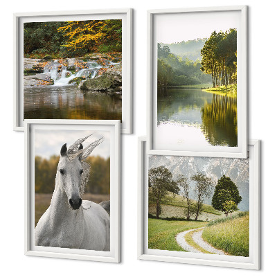 Polyptychon mit rahmen Natur des Flusses White Horses