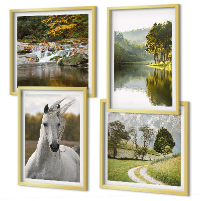 Polyptychon mit rahmen Natur des Flusses White Horses