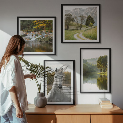 Polyptychon mit rahmen Natur des Flusses White Horses