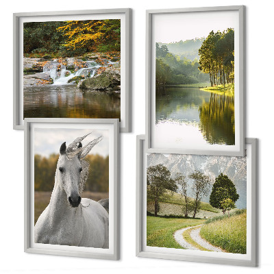 Polyptychon mit rahmen Natur des Flusses White Horses