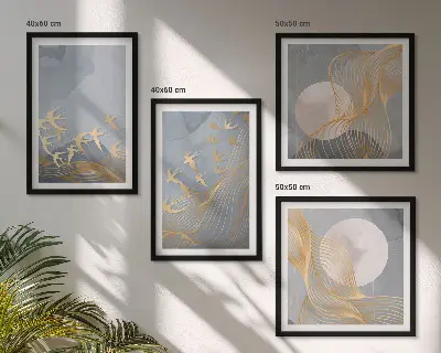 Vögel im Flug, Himmel und Mond Polyptychon mit Rahmen