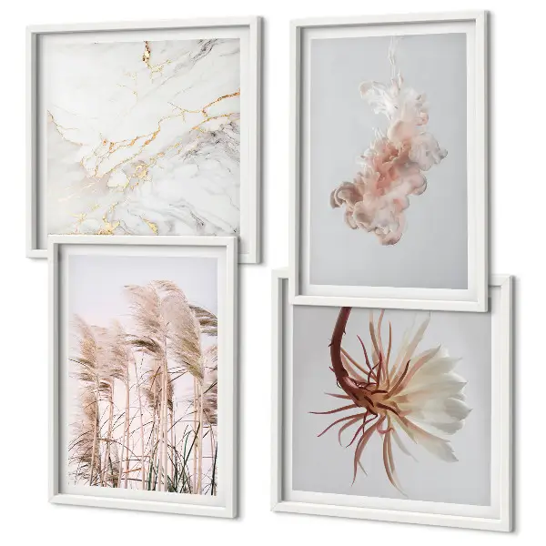 Wanddeko-Set elegante Gräser, Blumen und Marmor