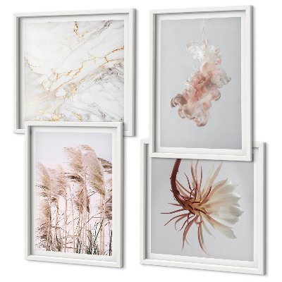 Wanddeko-set Elegante Gräser, Blumen, Marmor