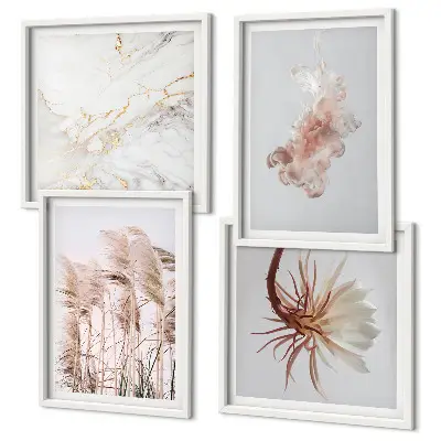 Wanddeko-Set elegante Gräser, Blumen und Marmor