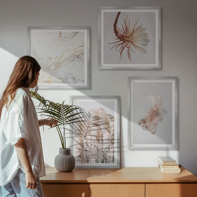 Wanddeko-set Elegante Gräser, Blumen, Marmor
