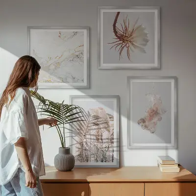 Wanddeko-Set elegante Gräser, Blumen und Marmor