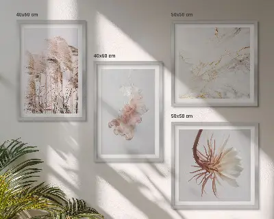 Wanddeko-Set elegante Gräser, Blumen und Marmor