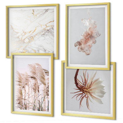 Wanddeko-set Elegante Gräser, Blumen, Marmor