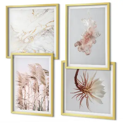 Wanddeko-Set elegante Gräser, Blumen und Marmor