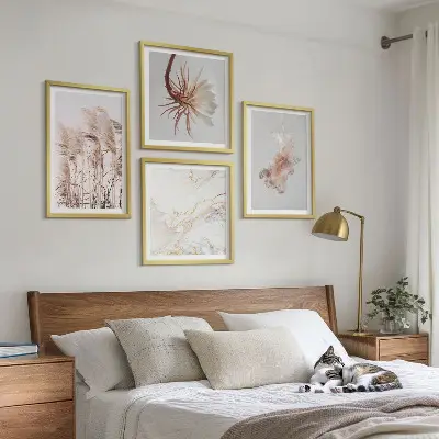 Wanddeko-Set elegante Gräser, Blumen und Marmor