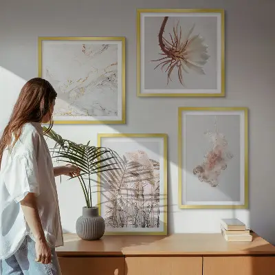 Wanddeko-Set elegante Gräser, Blumen und Marmor
