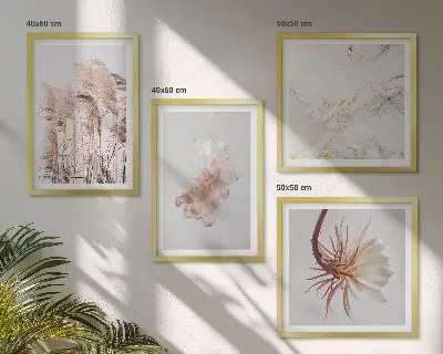 Wanddeko-Set elegante Gräser, Blumen und Marmor