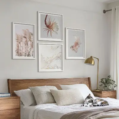 Wanddeko-Set elegante Gräser, Blumen und Marmor