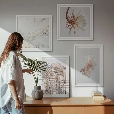 Wanddeko-Set elegante Gräser, Blumen und Marmor
