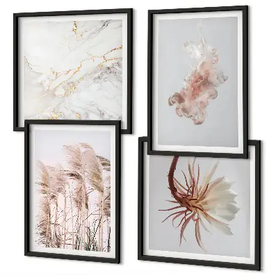 Wanddeko-Set elegante Gräser, Blumen und Marmor