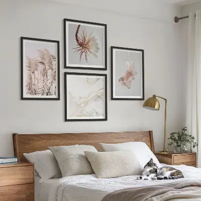 Wanddeko-Set elegante Gräser, Blumen und Marmor