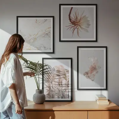 Wanddeko-Set elegante Gräser, Blumen und Marmor
