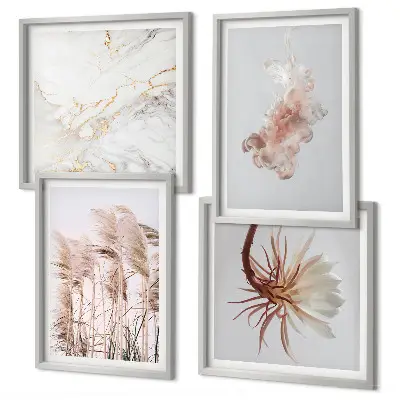 Wanddeko-Set elegante Gräser, Blumen und Marmor