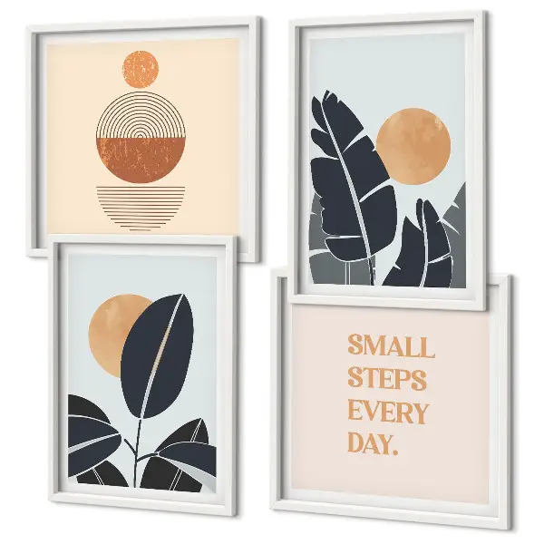 Wanddeko-Set mit minimalistischem Sonnen-Pflanzenmuster in groß