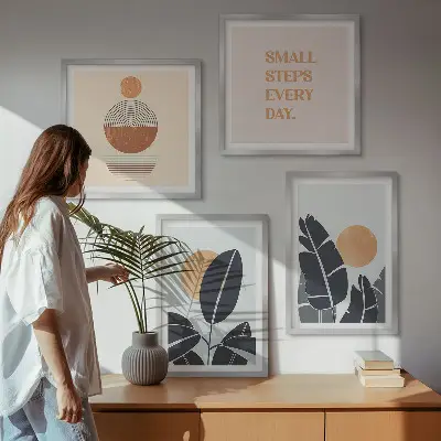 Wanddeko-Set mit minimalistischem Sonnen-Pflanzenmuster in groß