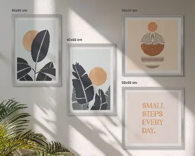Wanddeko-Set mit minimalistischem Sonnen-Pflanzenmuster in groß
