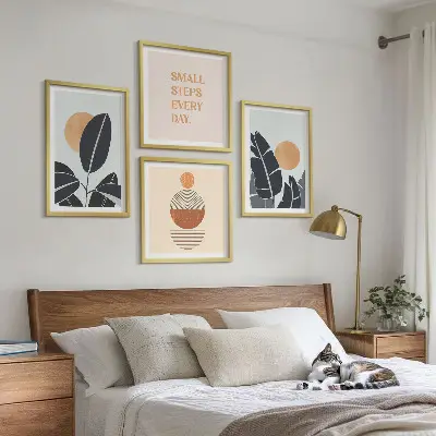 Wanddeko-Set mit minimalistischem Sonnen-Pflanzenmuster in groß