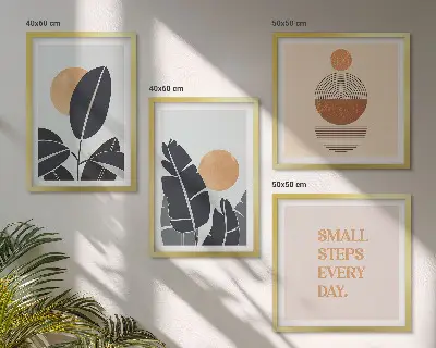 Wanddeko-Set mit minimalistischem Sonnen-Pflanzenmuster in groß