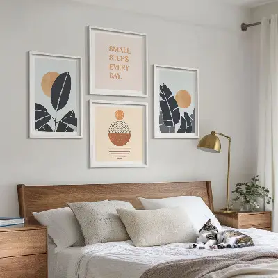 Wanddeko-Set mit minimalistischem Sonnen-Pflanzenmuster in groß