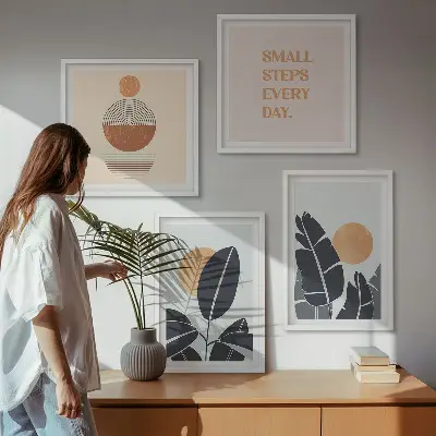 Wanddeko-Set mit minimalistischem Sonnen-Pflanzenmuster in groß