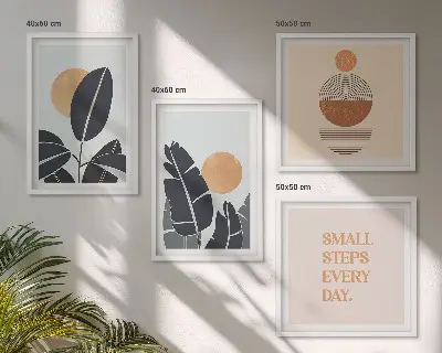 Wanddeko-Set mit minimalistischem Sonnen-Pflanzenmuster in groß