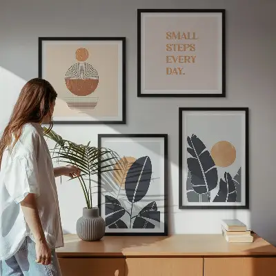 Wanddeko-Set mit minimalistischem Sonnen-Pflanzenmuster in groß