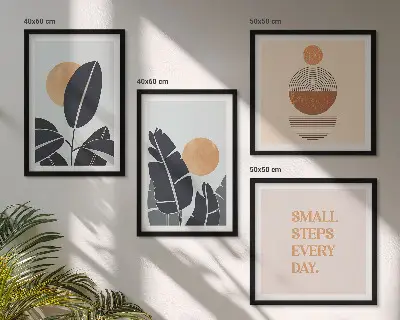 Wanddeko-Set mit minimalistischem Sonnen-Pflanzenmuster in groß