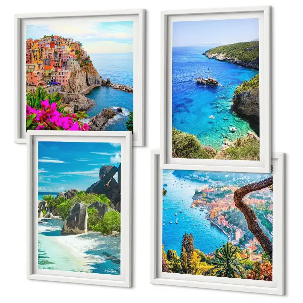 Wanddeko-Set mit Motiv Palmen am Meer und blauem Wasser