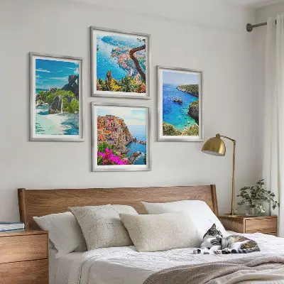 Wanddeko-Set mit Motiv Palmen am Meer und blauem Wasser