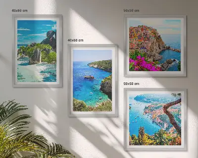 Wanddeko-Set mit Motiv Palmen am Meer und blauem Wasser